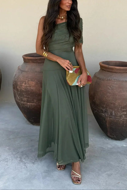 Lucienne | Robe Longue Plissée Une Épaule d'Été