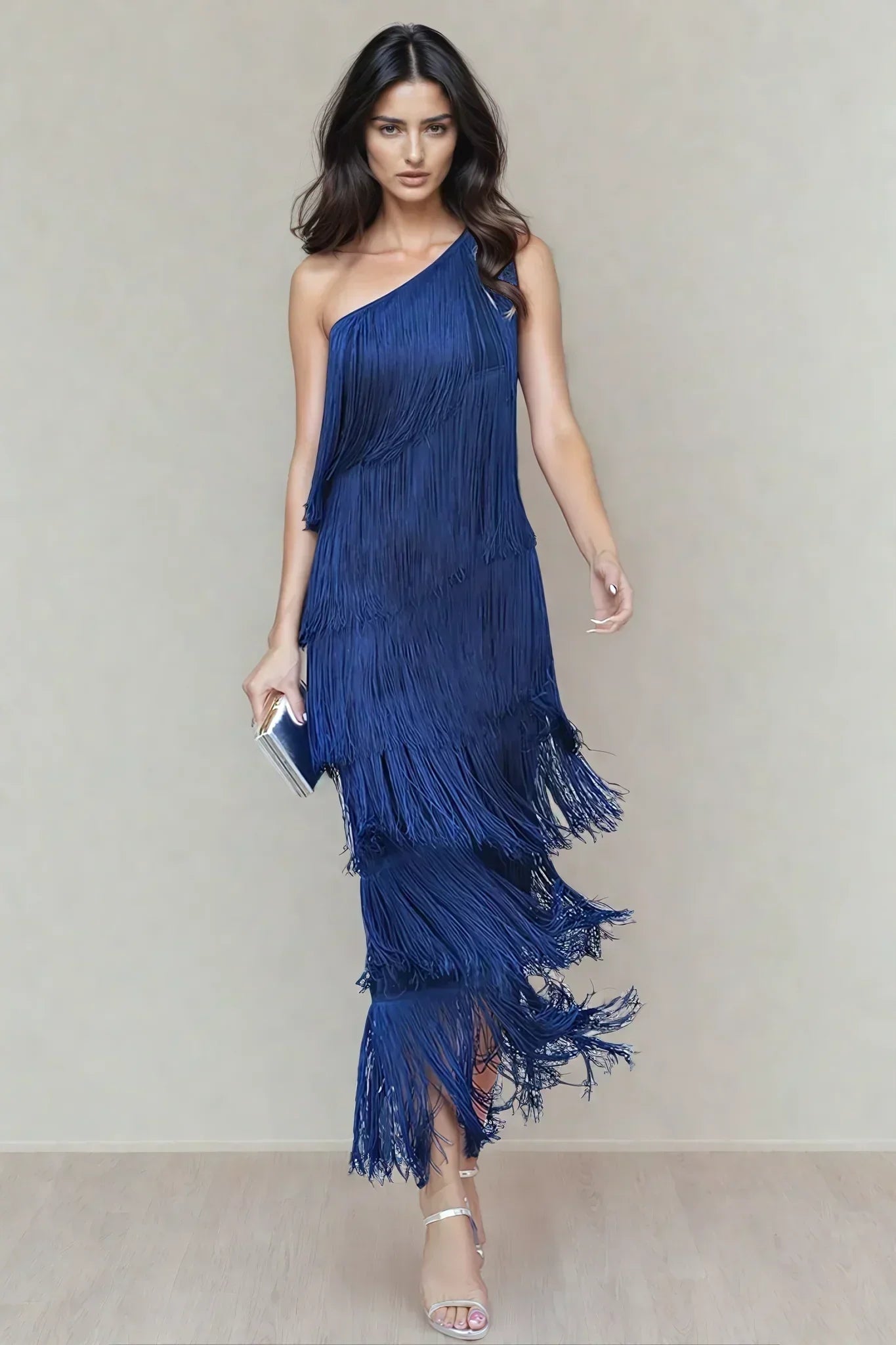 Cyrielle | Robe Longue à Franges Encolure Asymétrique