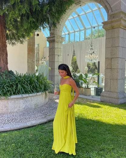 Naëlle | Robe Longue Plissée Jaune