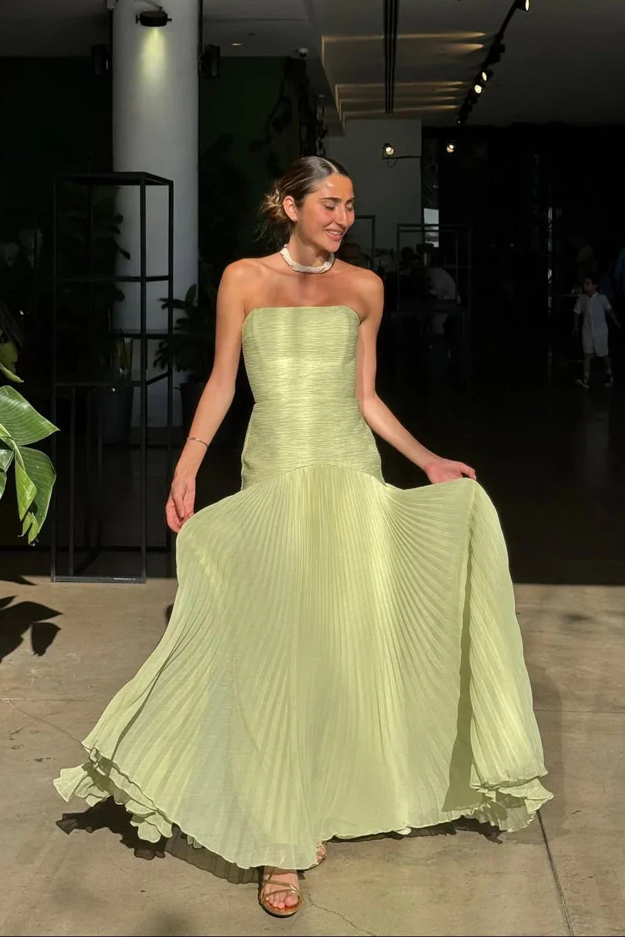 Émilienne | Robe Longue Plissée Verte
