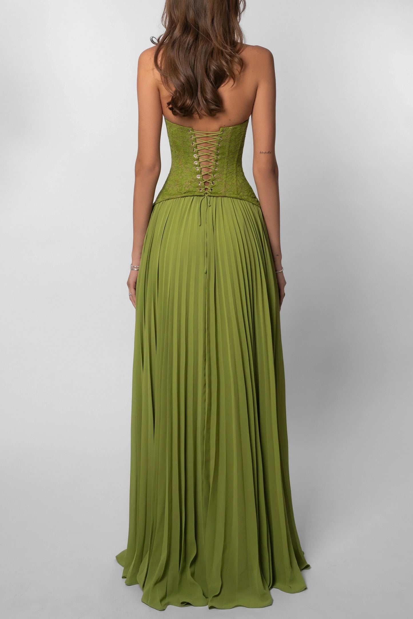 Hortensia | Robe Longue Corset Plissée Verte