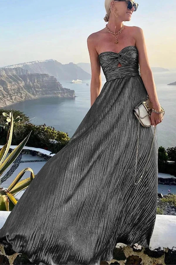 Joëlle | Robe Longue Bustier à Effet Brillant
