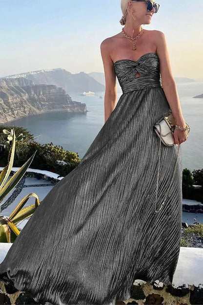 Joëlle | Robe Longue Bustier à Effet Brillant