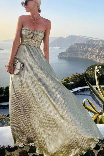 Joëlle | Robe Longue Bustier à Effet Brillant