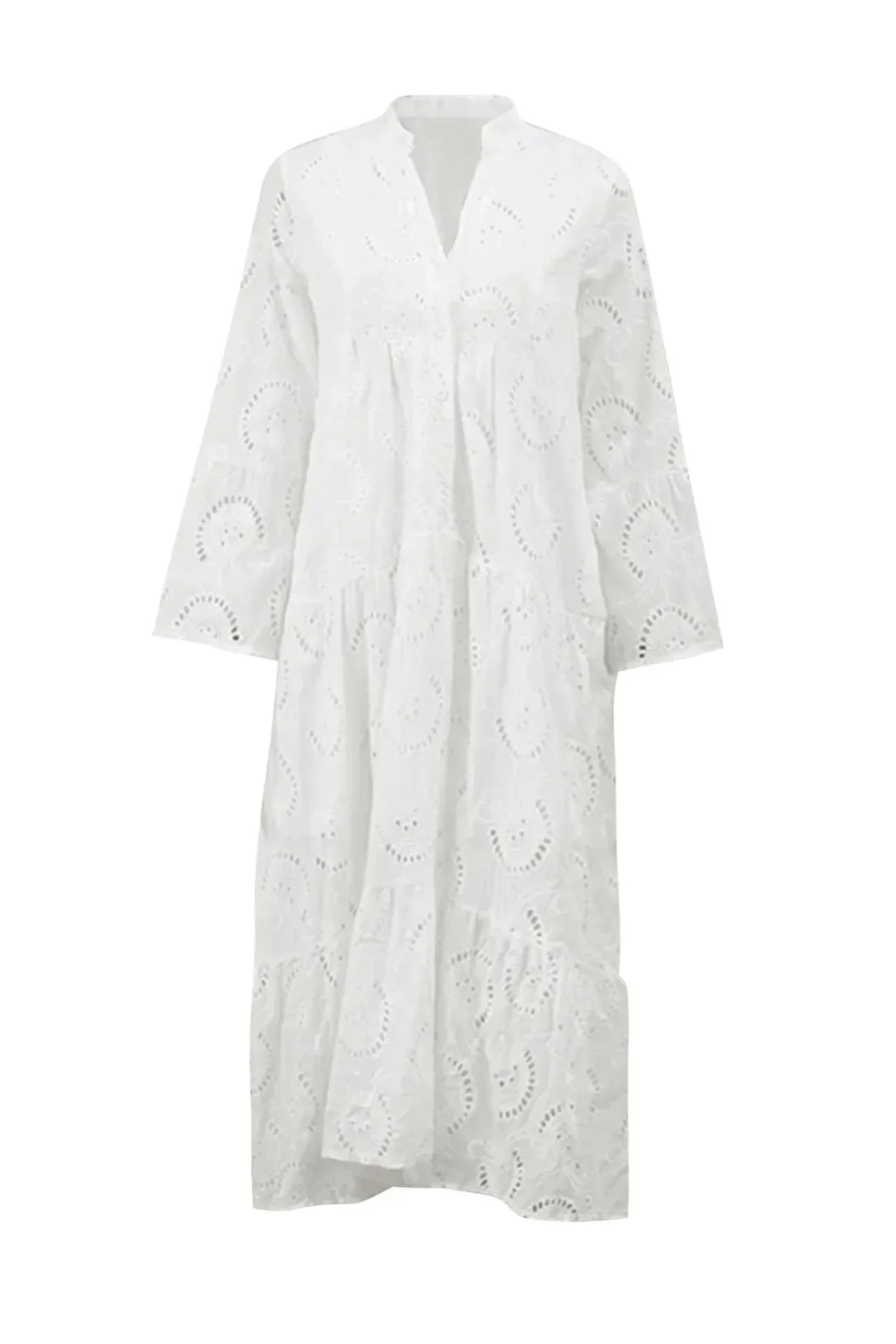 Aliette | Robe Longue Ajourée Col V Manches 3/4