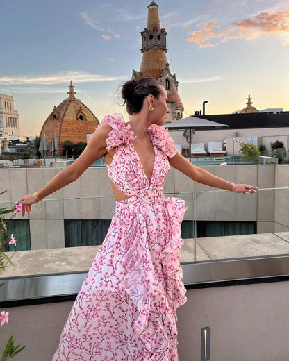 Gaëlle | Robe Longue Fleurie Sans Manches