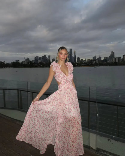 Gaëlle | Robe Longue Fleurie Sans Manches