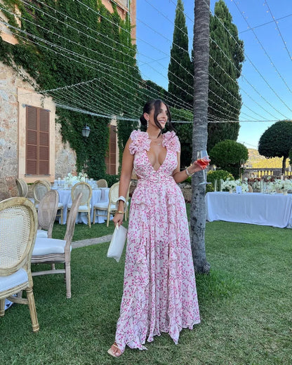 Gaëlle | Robe Longue Fleurie Sans Manches