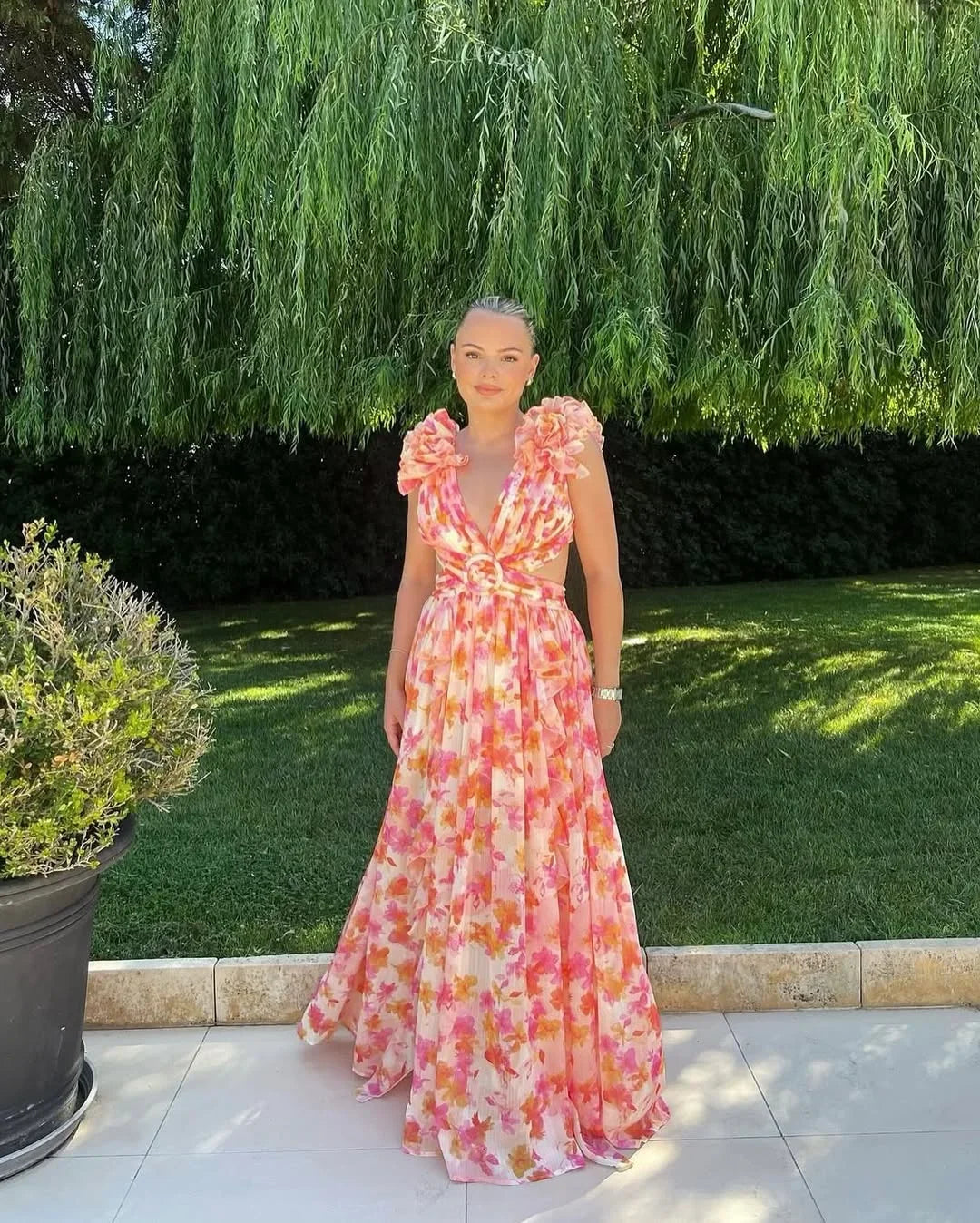 Gaëlle | Robe Longue Fleurie Sans Manches
