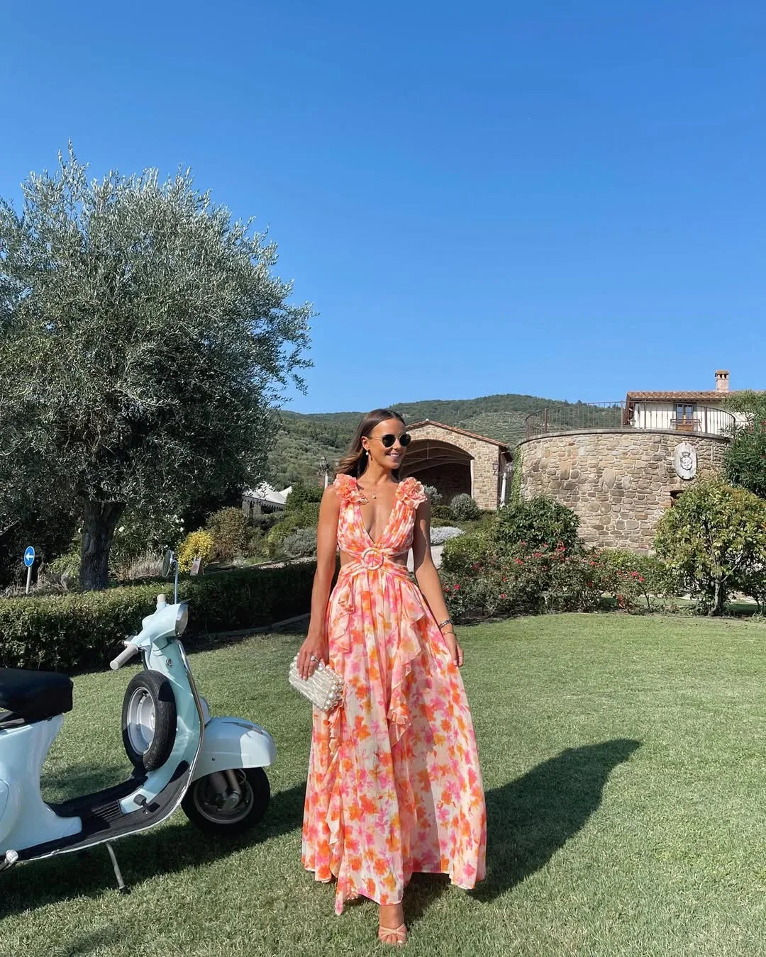 Gaëlle | Robe Longue Fleurie Sans Manches