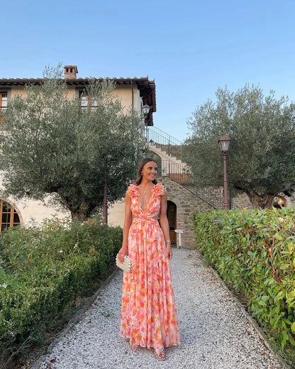 Gaëlle | Robe Longue Fleurie Sans Manches