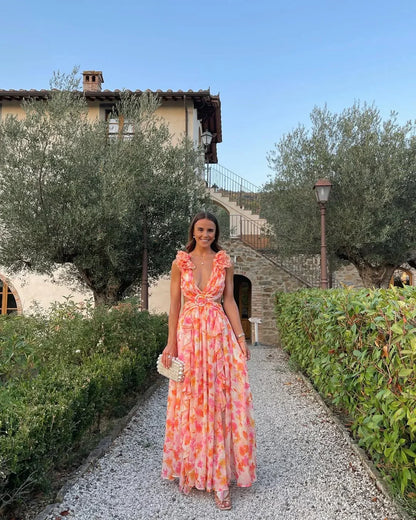 Gaëlle | Robe Longue Fleurie Sans Manches