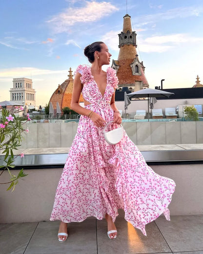 Gaëlle | Robe Longue Fleurie Sans Manches