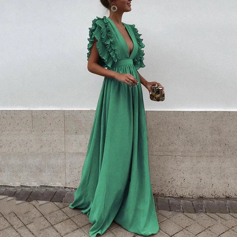 Pétronille | Robe Longue Fluide à Manches Volantées
