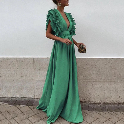 Pétronille | Robe Longue Fluide à Manches Volantées