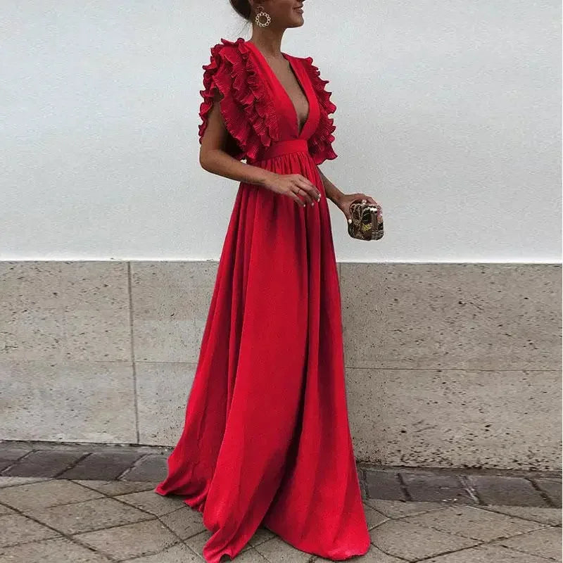 Pétronille | Robe Longue Fluide à Manches Volantées