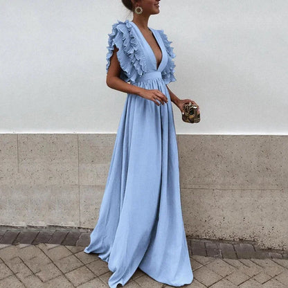 Pétronille | Robe Longue Fluide à Manches Volantées