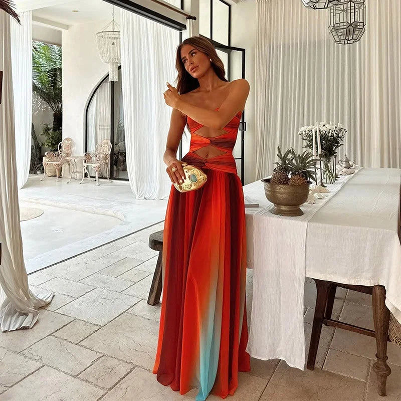Cléo | Robe Longue Sans Bretelles à Motifs