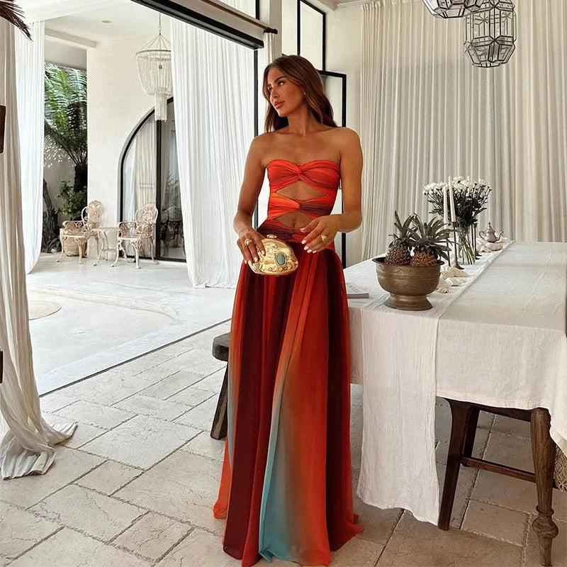 Cléo | Robe Longue Sans Bretelles à Motifs