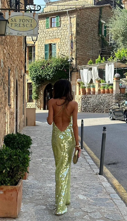 Lila | Robe Longue à Sequins Dos Nu