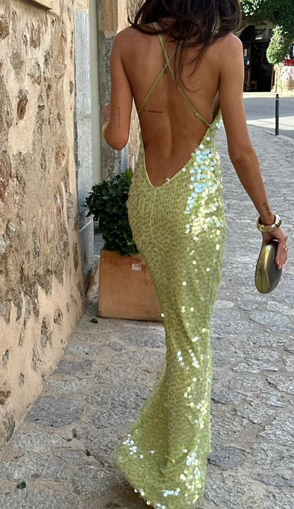 Lila | Robe Longue à Sequins Dos Nu