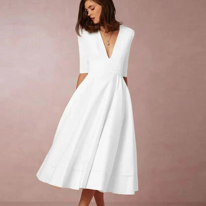 Victorine | Robe Midi Évasée Col V à Poches