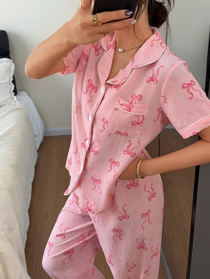 Ensemble pyjama femme imprimé à manches courtes, deux pièces