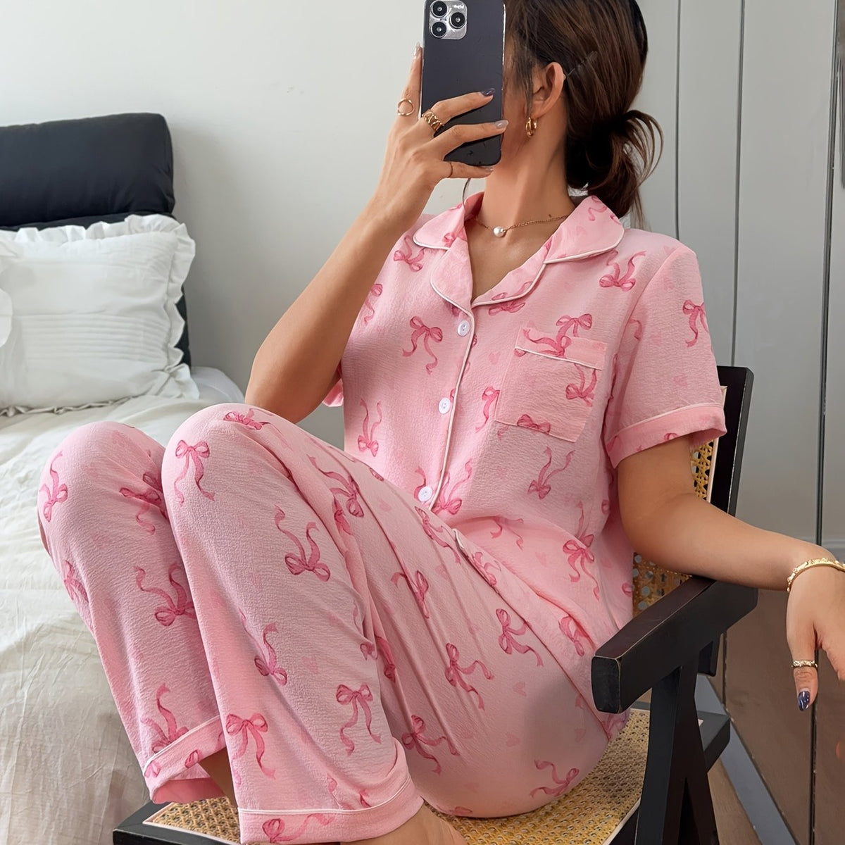Pyjama imprimé, vue de trois quarts