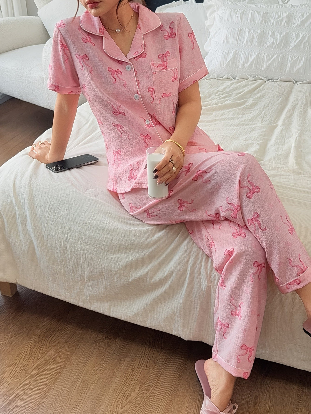 Pyjama imprimé deux pièces posé à plat