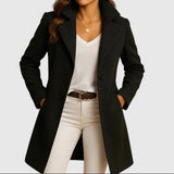Manteau long femme croisé à col cranté, coupe droite jusqu'au mollet