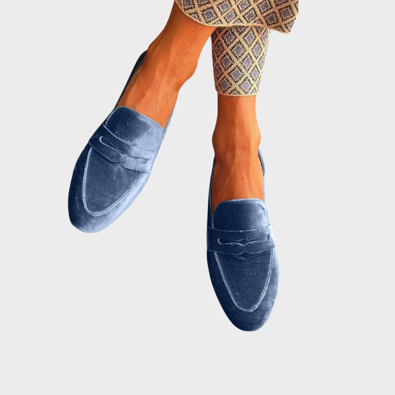 Mocassins penny femme effet daim bleus à enfiler