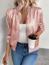 Blouson bomber court femme à col montant, fermeture zippée
