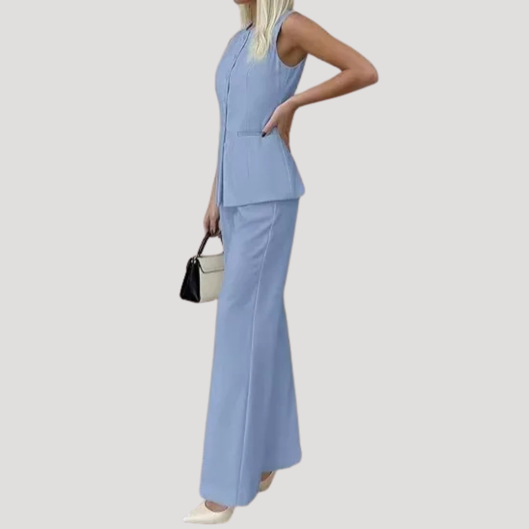 Gilet sans manches boutonné à col rond et pantalon large