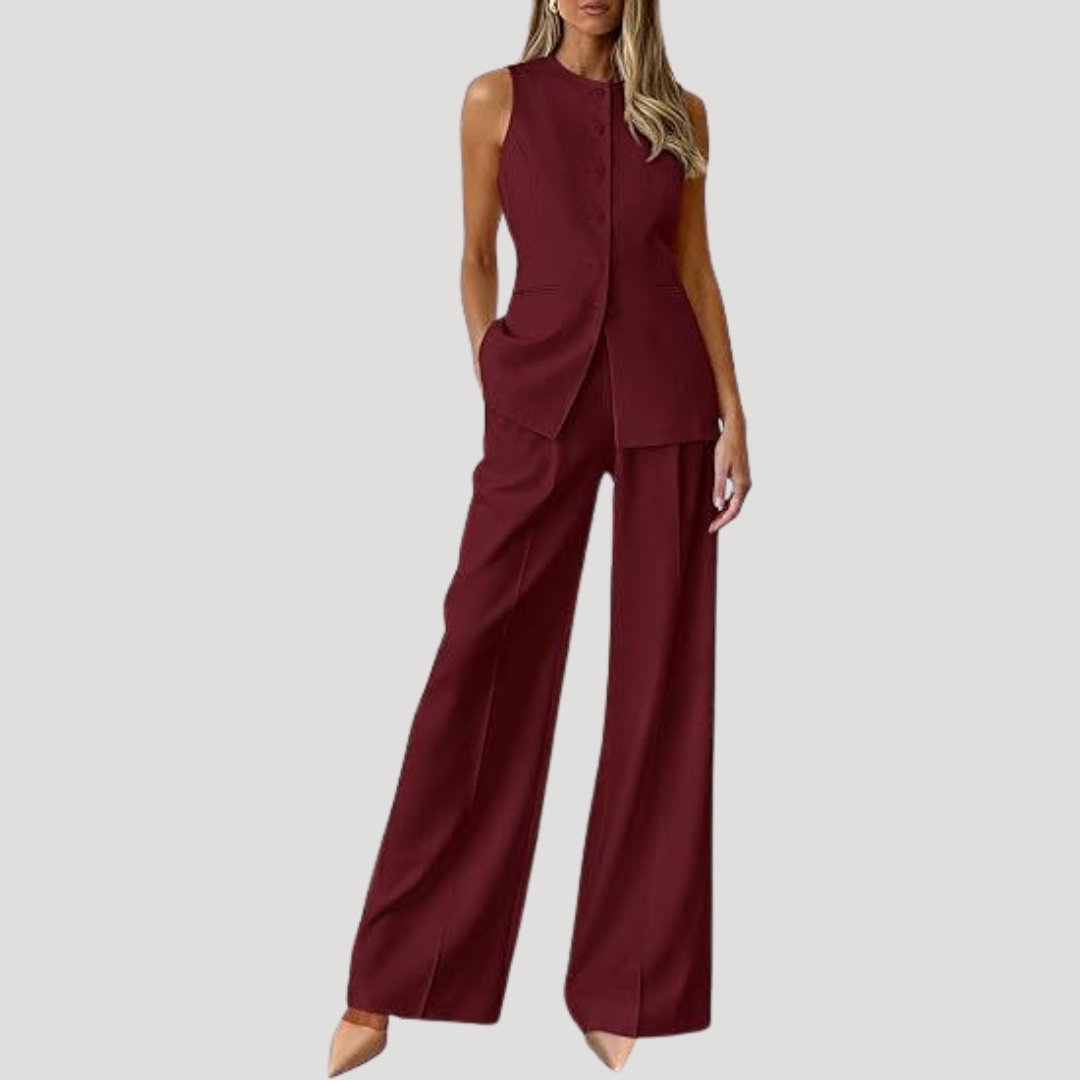 Ensemble tailleur sans manches à pantalon ample