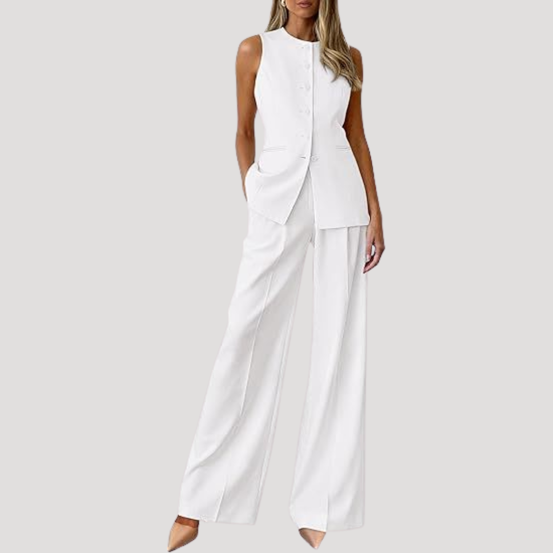 Ensemble gilet sans manches et pantalon large assorti