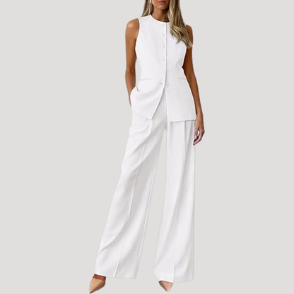 Ensemble gilet sans manches et pantalon large assorti