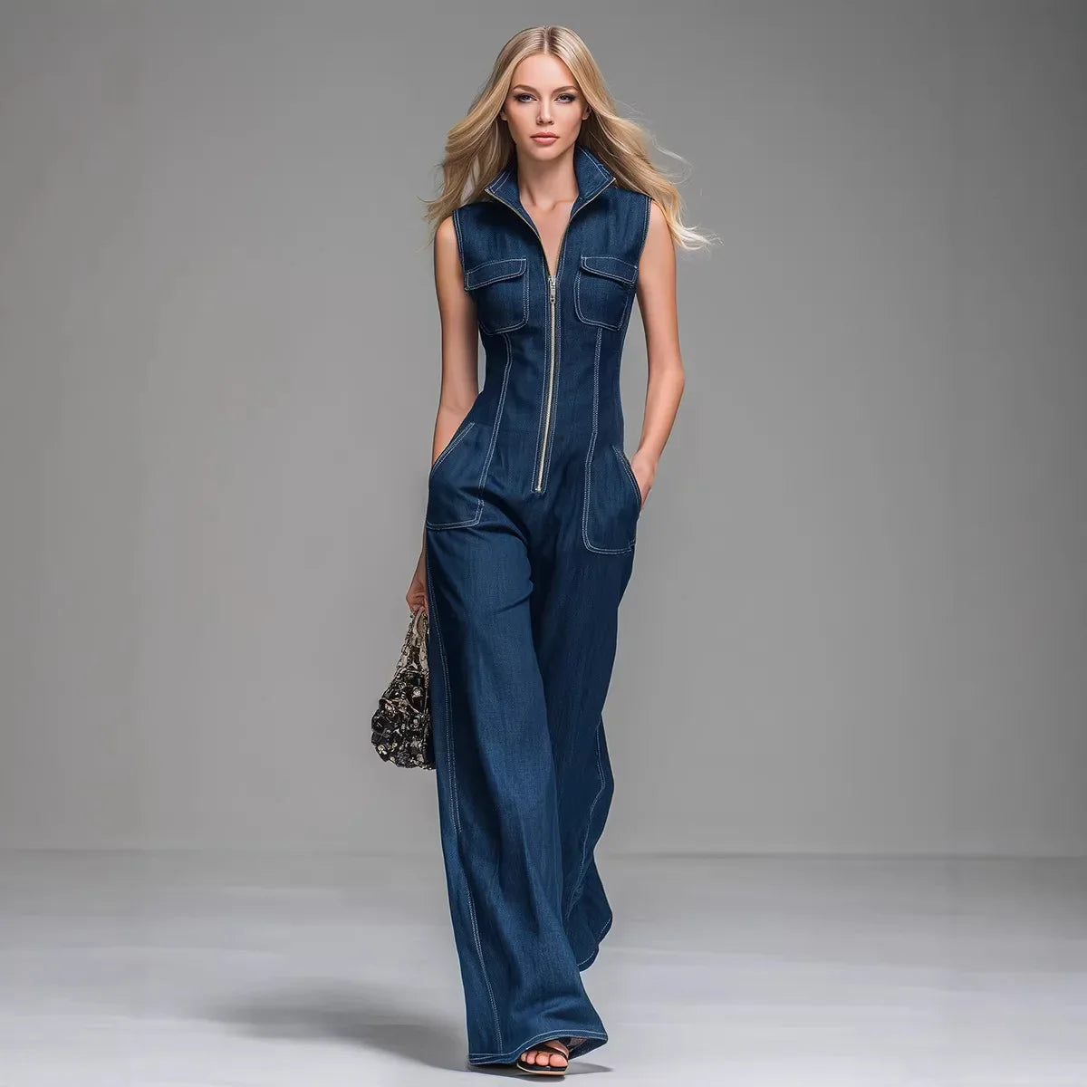Maïana | Combinaison Denim Taille Haute Large
