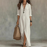Hermeline | Robe Chemise Longue Col Pointu Fendue