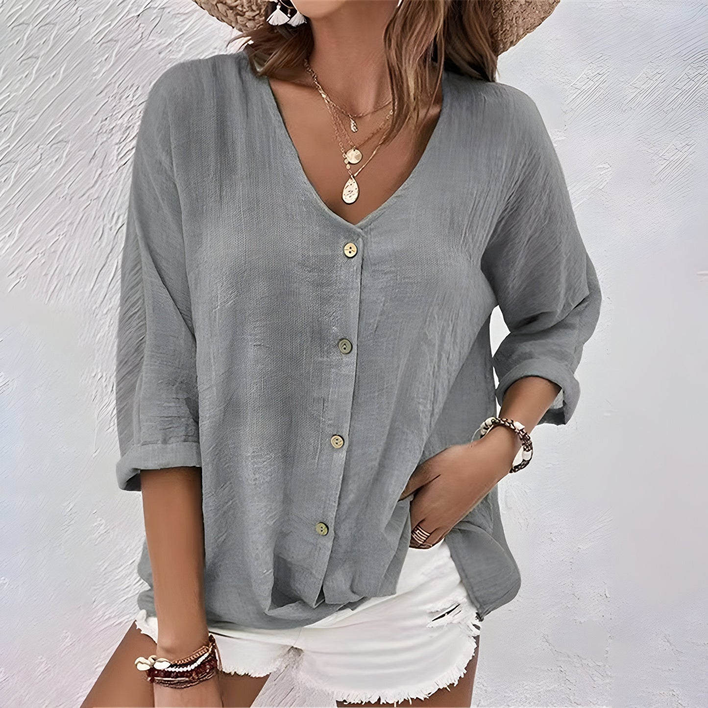 Pauline | Blouse Boutonnée Fluide Manches Longues pour Quotidien