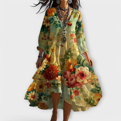 Mahaut | Robe Bohème Midi Fleurie Col V