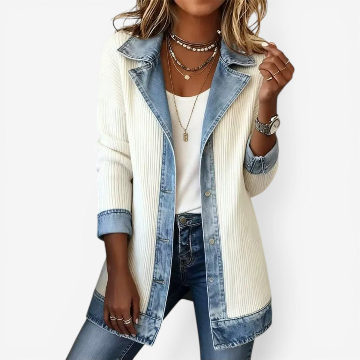Veste en maille à col superposé et fermeture boutonnée