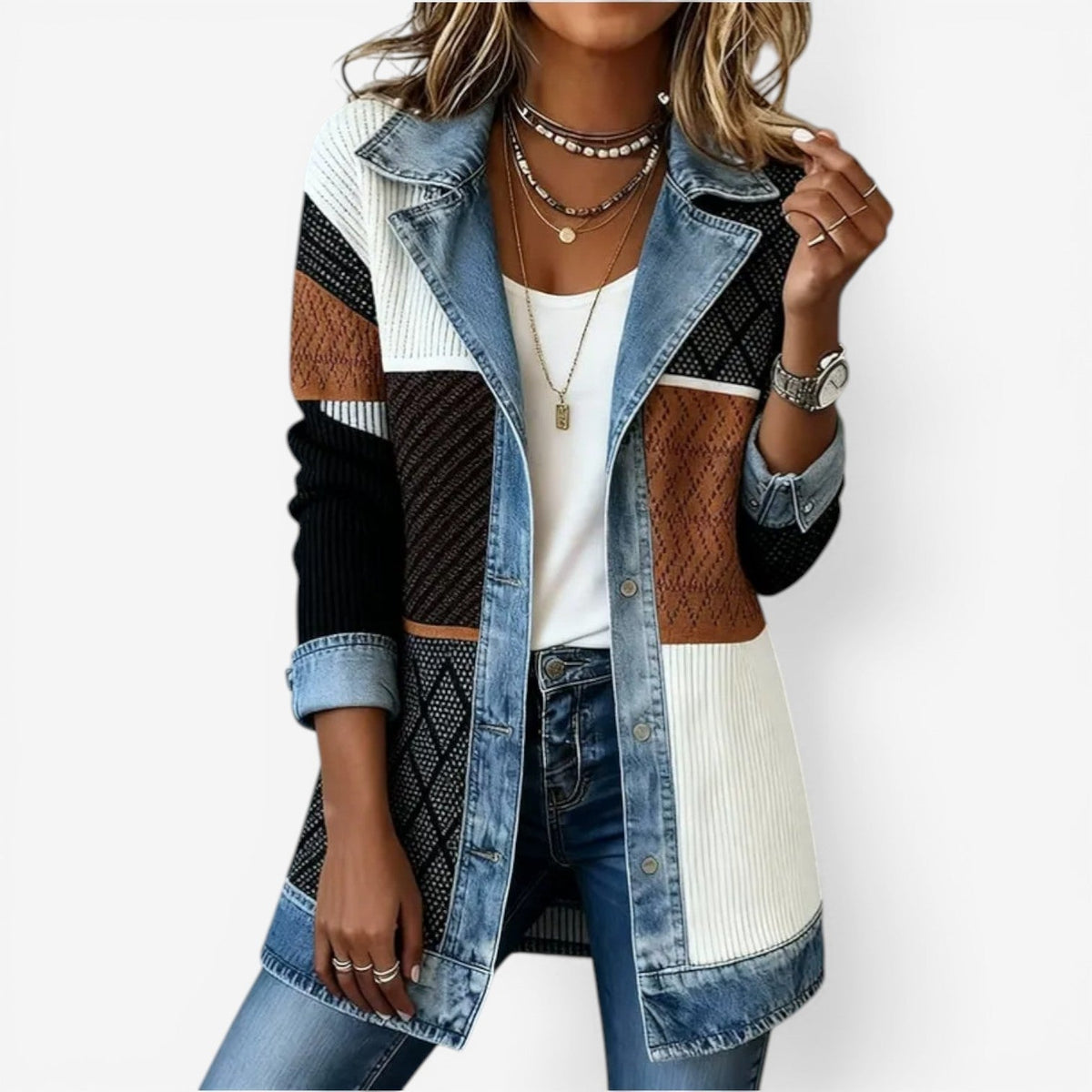 Veste maille à empiècements de deux textures