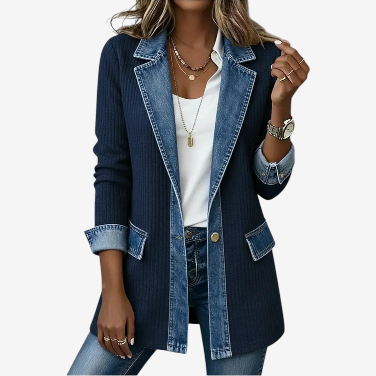 Veste femme à col superposé en plusieurs épaisseurs