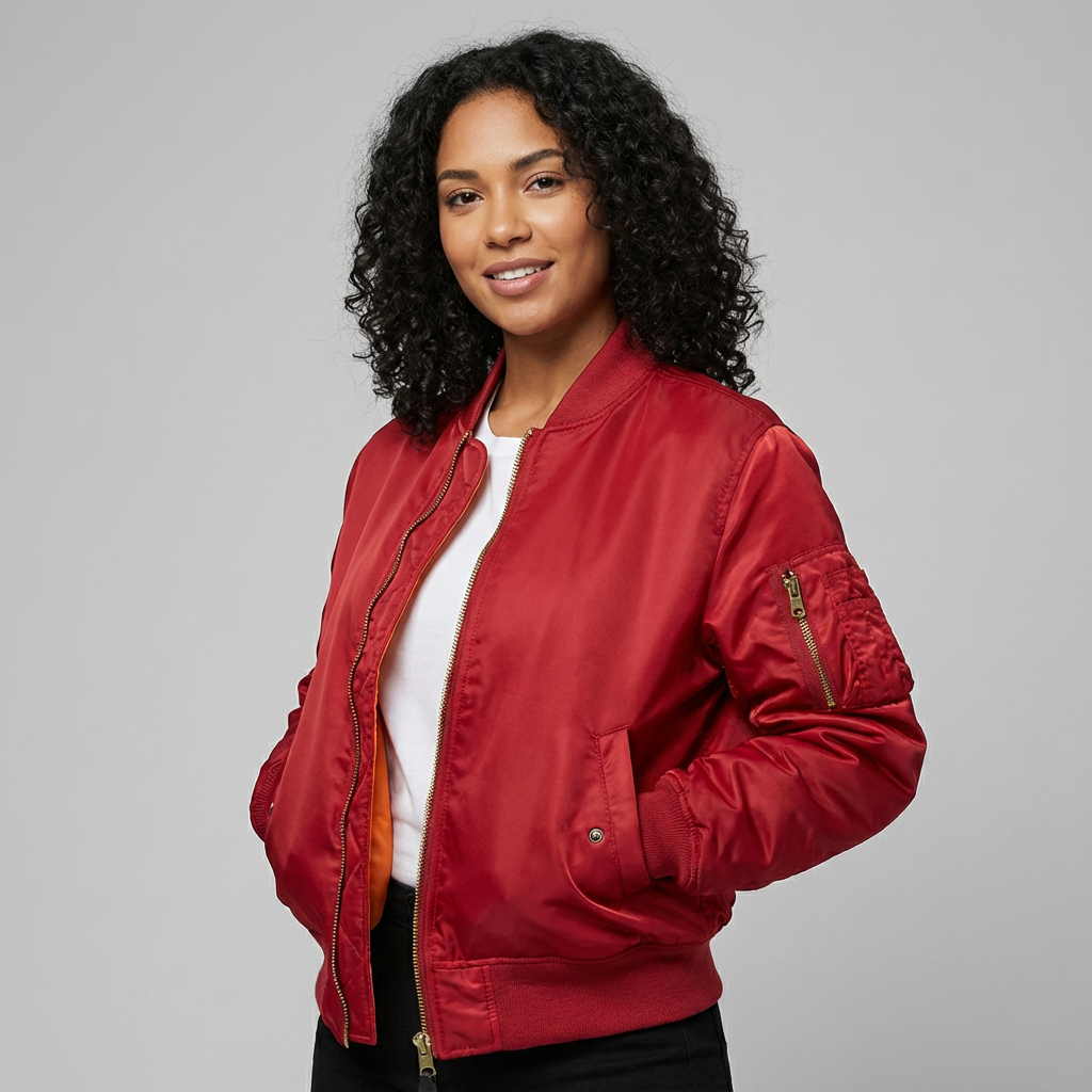 Blouson bomber femme satiné à bords côtelés