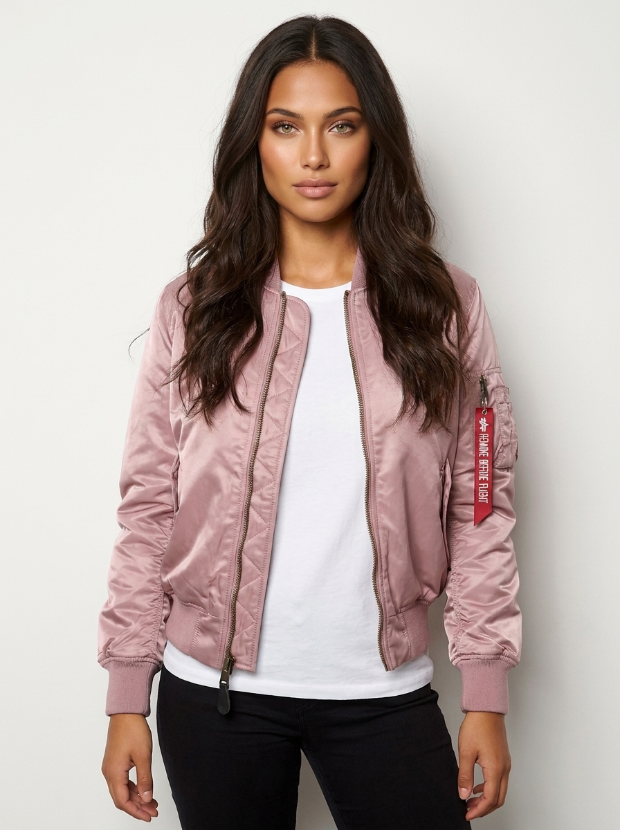 Blouson bomber femme zippé, surface brillante