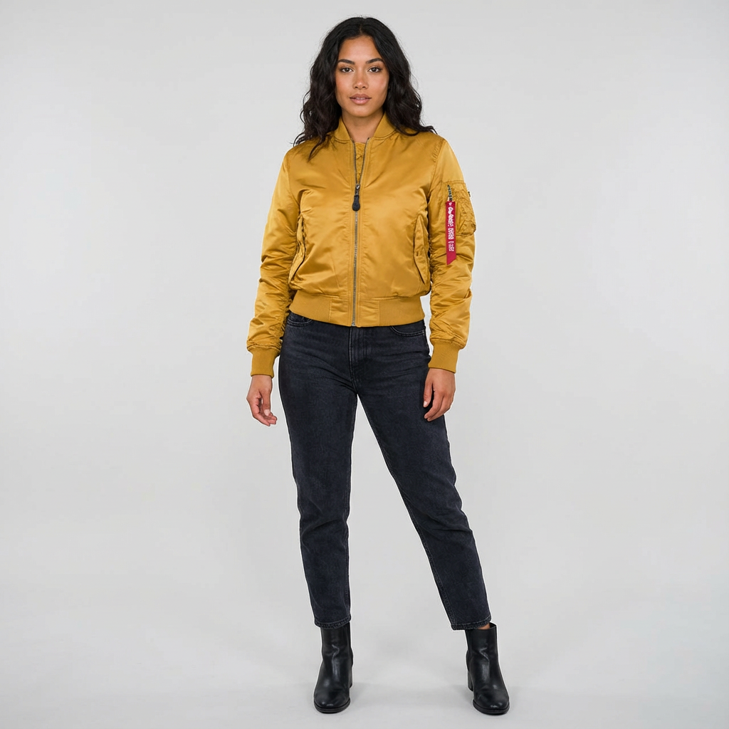 Blouson bomber femme satiné à bords côtelés