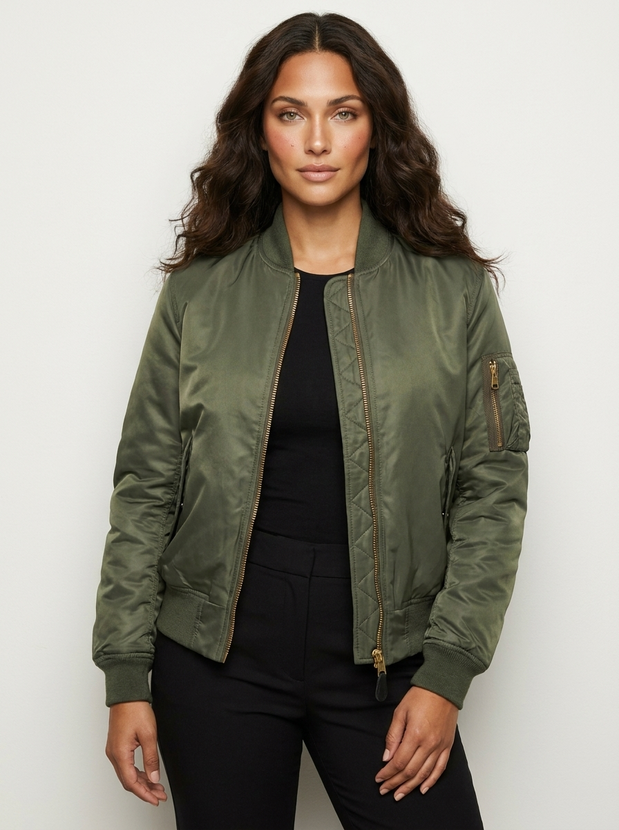 Blouson bomber femme zippé, surface brillante