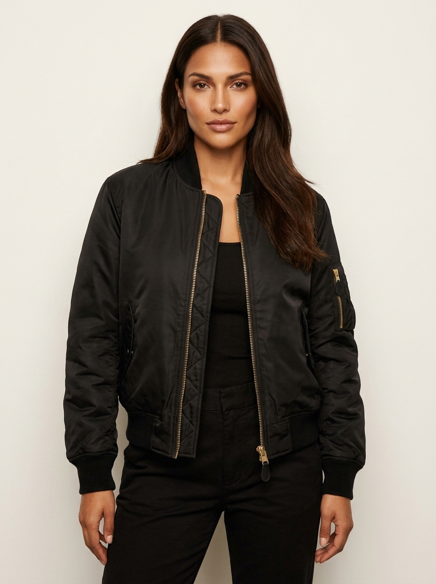 Bomber satiné femme à poches plaquées