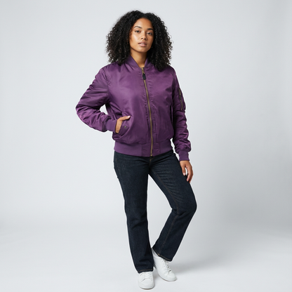 Blouson bomber femme satiné à bords côtelés