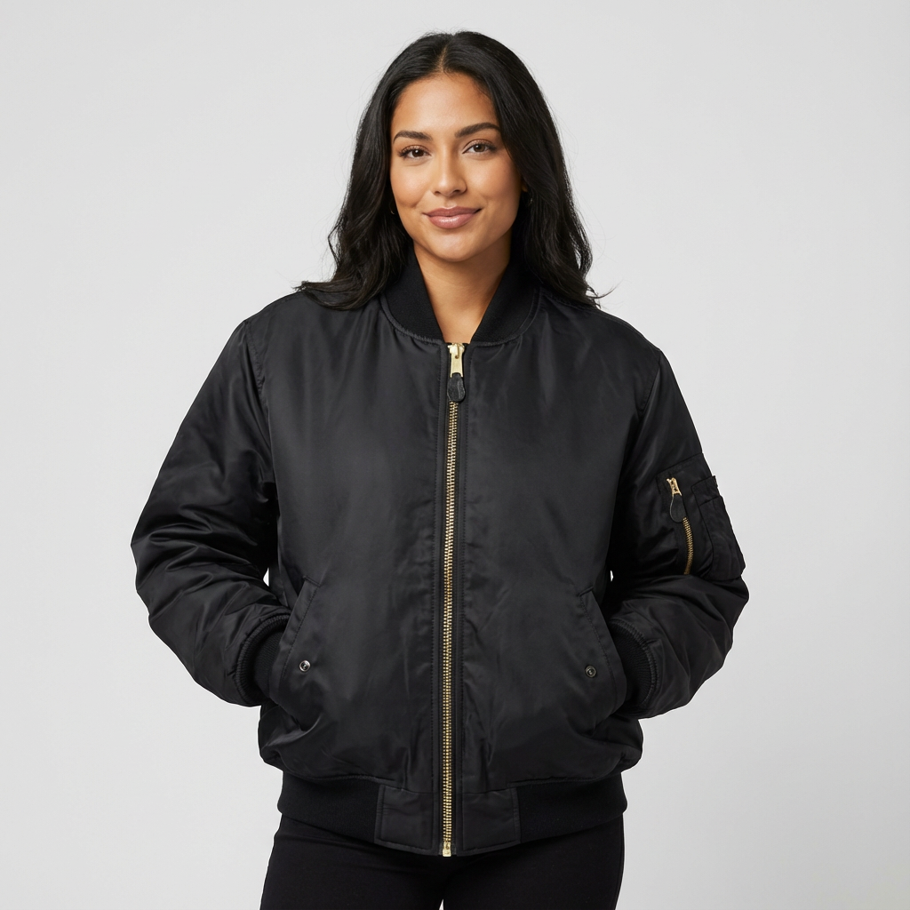 Blouson bomber à col, poignets et ourlet côtelés